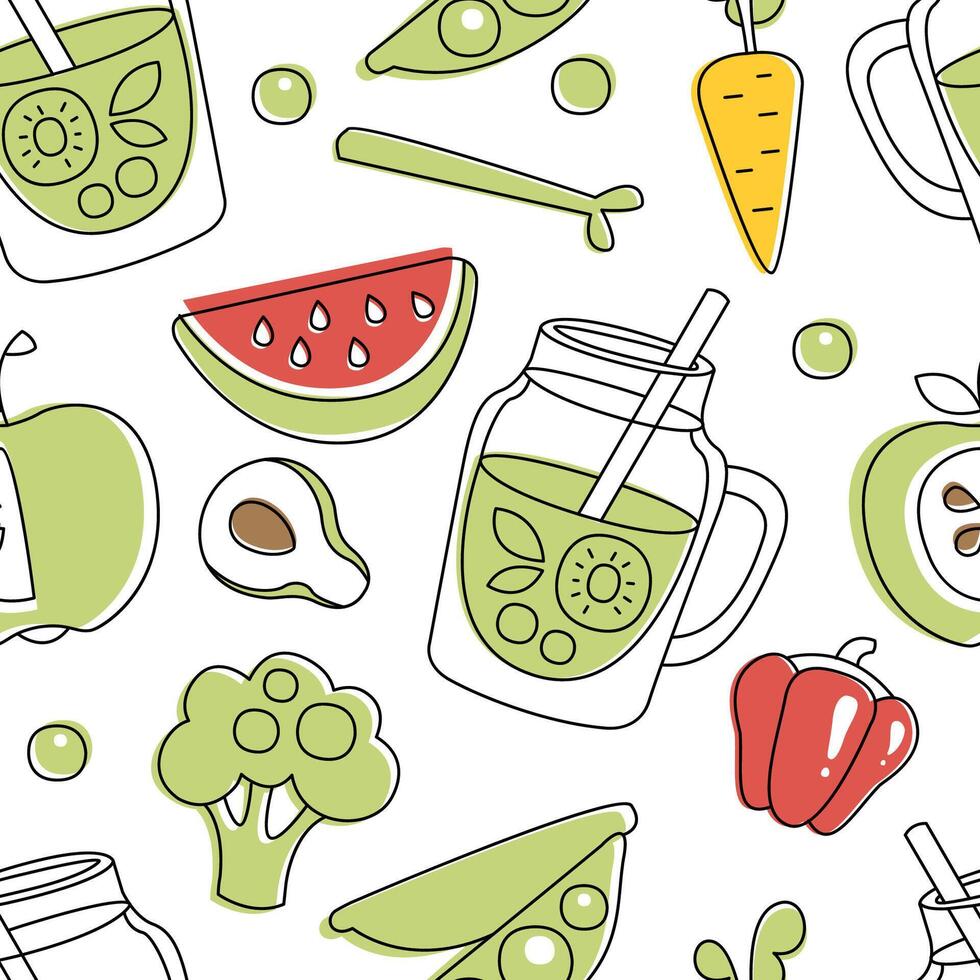 Natural Vegan Food Seamless Pattern, Natural Organic Healthy Products Hand Drawn Design Element Can Be Used for Fabric, Wallpaper, Packaging, Web Page Illustration vector