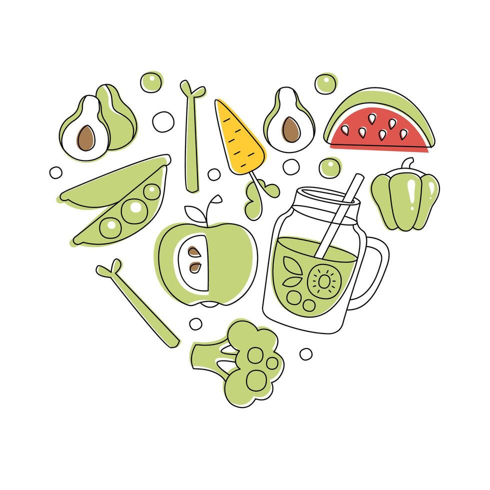 Vegan Food Banner Template, Natural Organic Healthy Products of Heart Shape, Food Store, Vegan Products, Farm Market, Restaurant or Cafe Menu Design Illustration vector