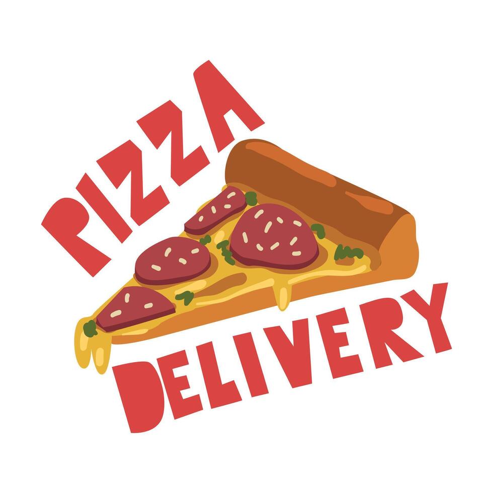 Pizza Delivery, Fast Food Dishes Online Service Ordering Cartoon Style Illustration on White Background vector