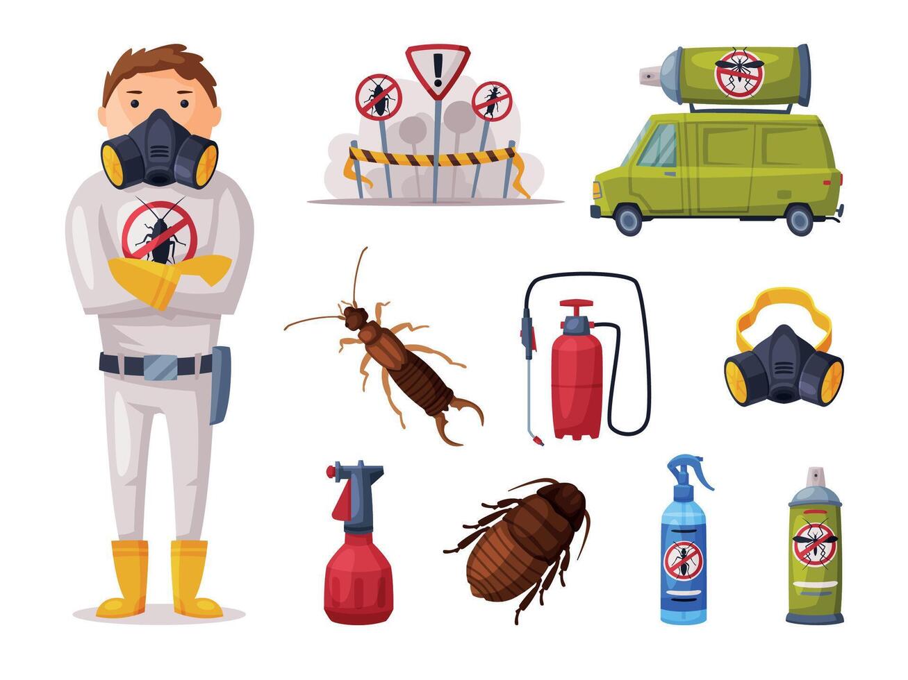 Professional Home Pest Service, Detecting, Exterminating and Protecting Equipment Illustration vector