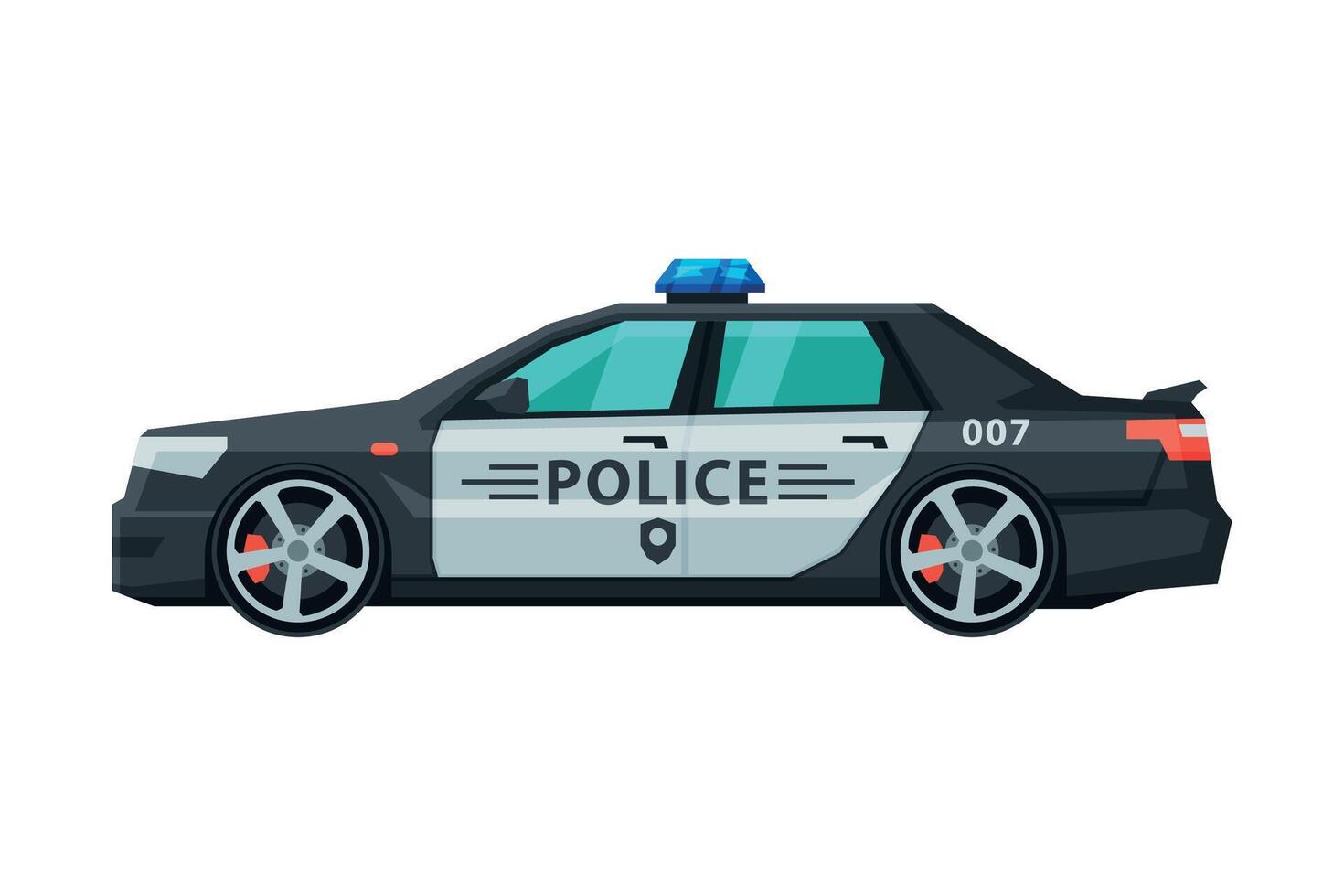Police Car, Emergency Patrol Vehicle, Side View Flat Illustration vector