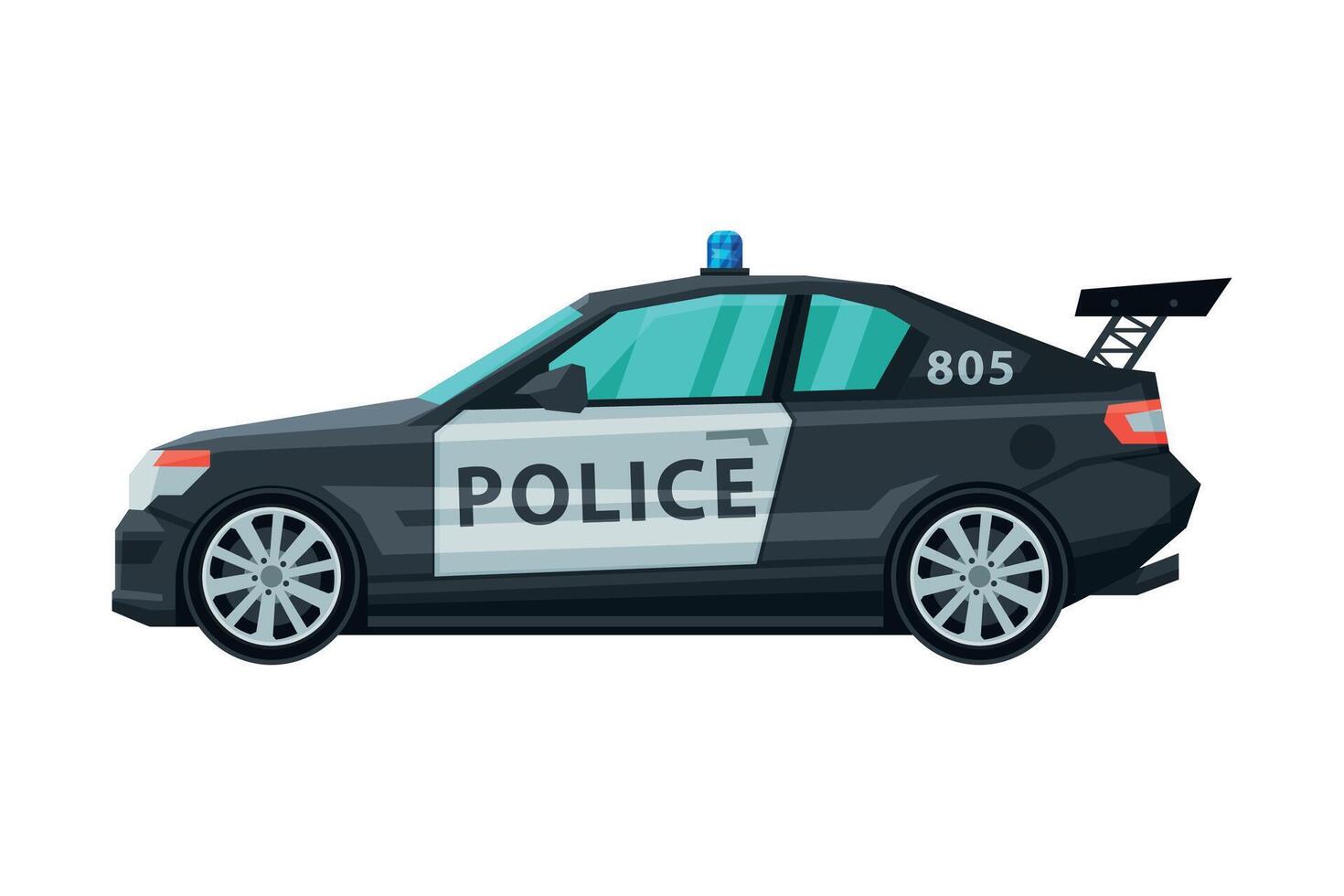 Modern Police Sedan Car, Emergency Patrol Vehicle, Side View Flat Illustration vector