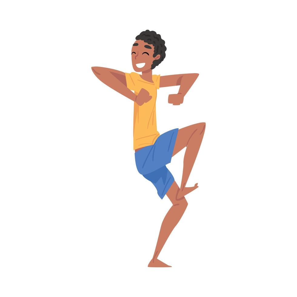 Happy Young Man Dancing at Swimming Pool Party Cartoon Style Illustration vector