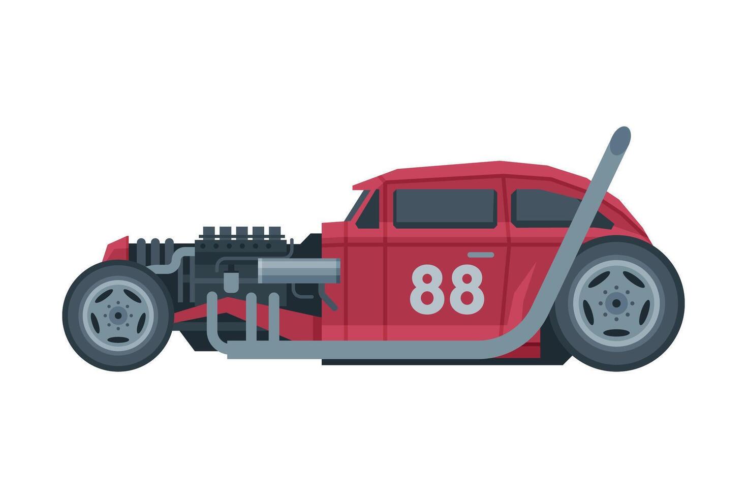 Retro Style Red Race Car, Old Sports Automobile Illustration Isolated on White Background vector