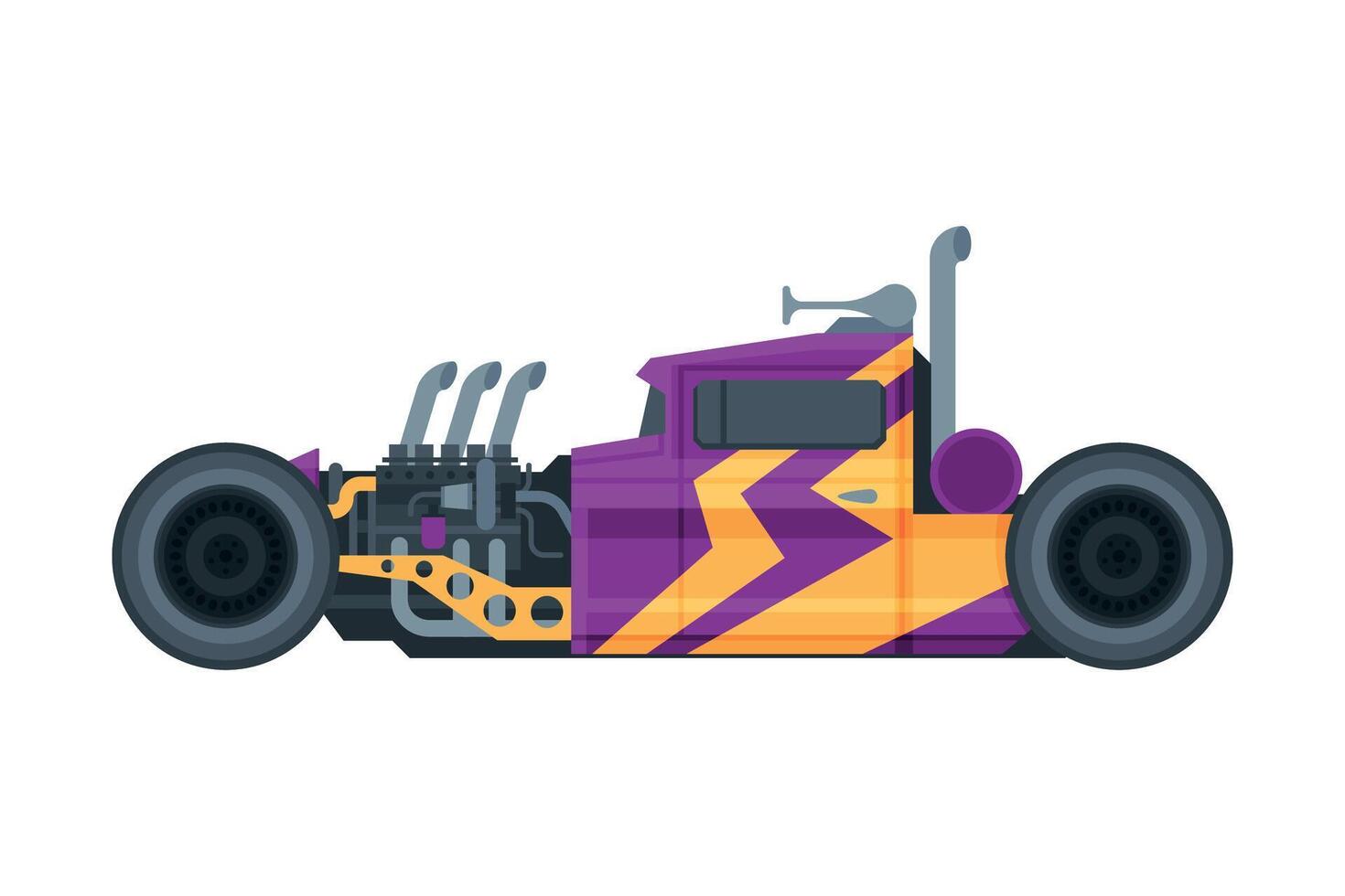 Retro Style Purple Race Car, Old Sports Hot Rod Vehicle Illustration on White Background vector