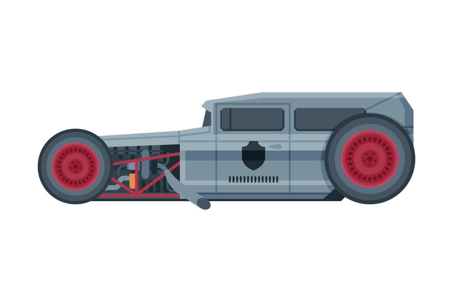 Retro Style Gray Car, Old Racing Sports Automobile Illustration on White Background vector