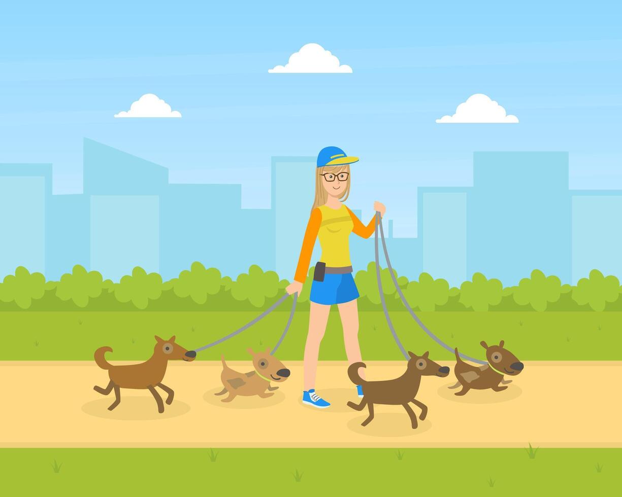 Male Volunteer Walking with Dog, Volunteering, Charity, Supporting People Concept Illustration vector