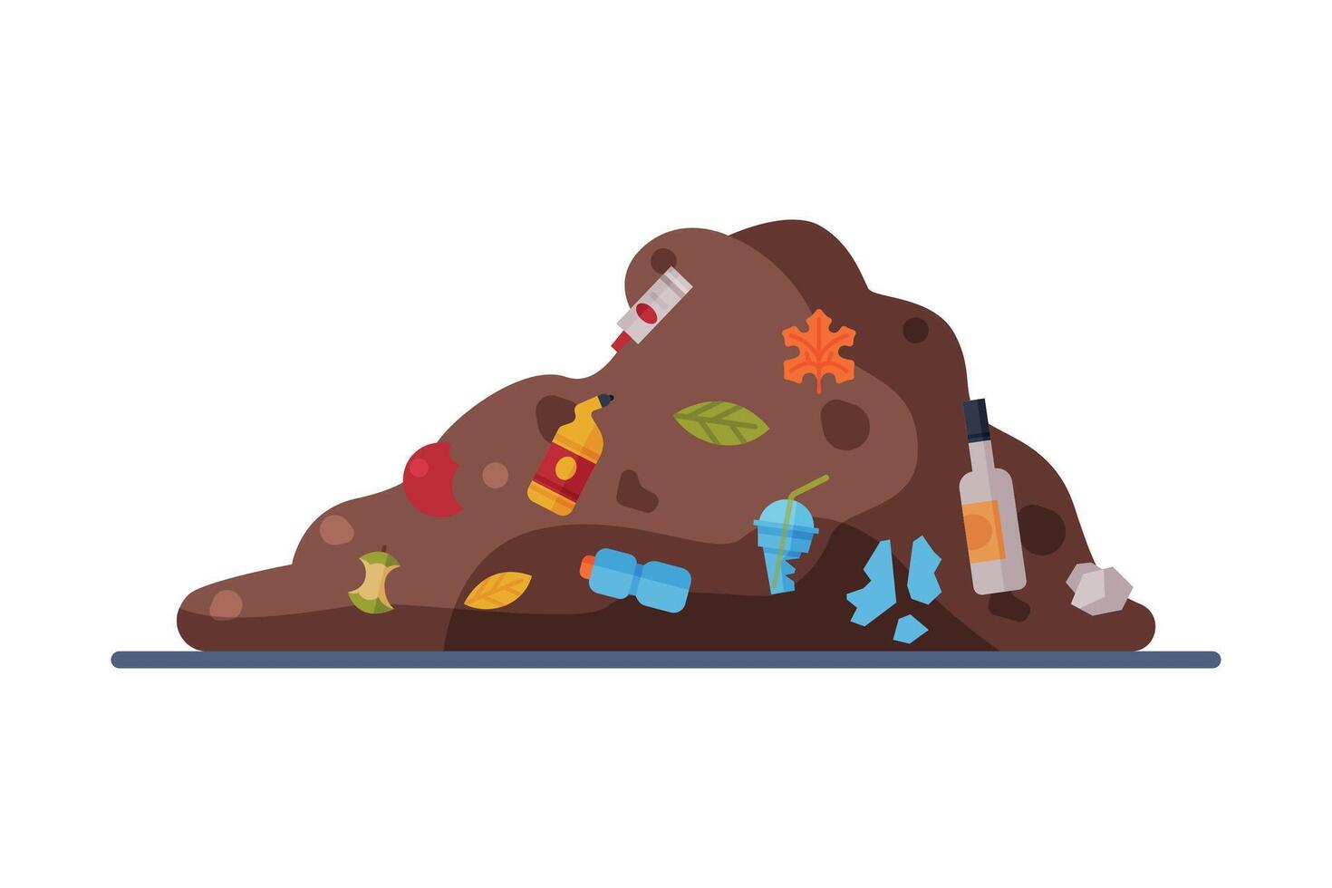Landfill, Pile of Unsorted Garbage Flat Style Illustration on White Background vector