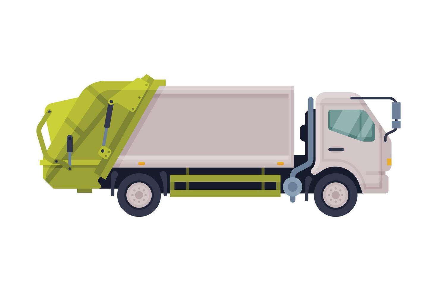 Modern Garbage Truck, Urban Heavy Sanitary Vehicle, Waste Recycling Concept Flat Style Illustration on White Background vector