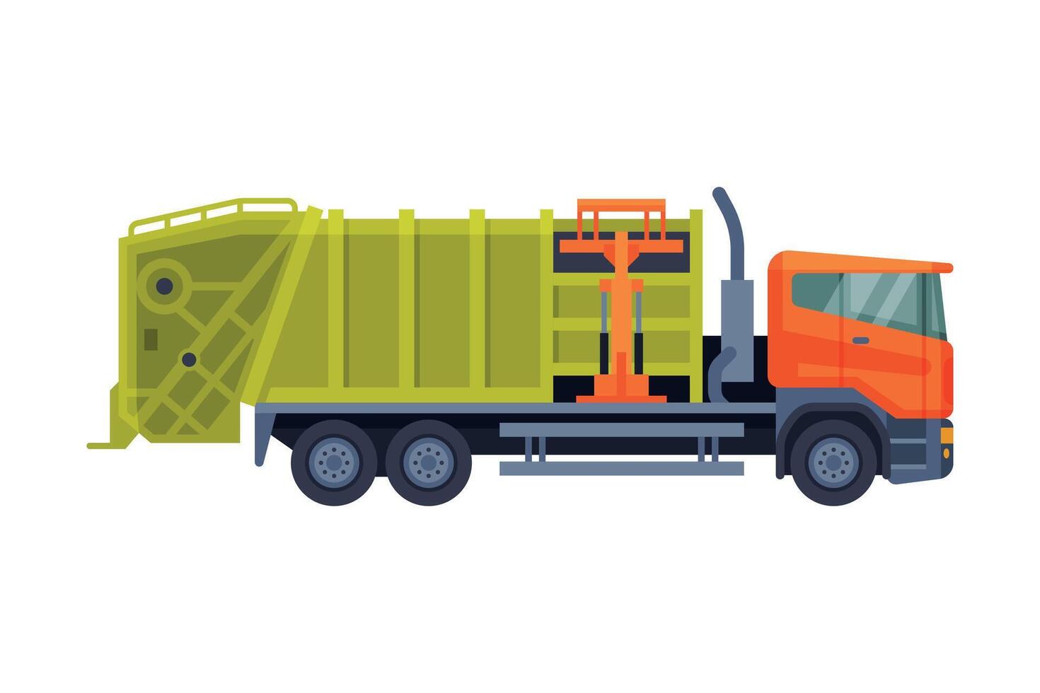 Urban Garbage Truck Sanitary Vehicle, Waste Collection, Transportation and Recycling Concept Flat Style Illustration vector