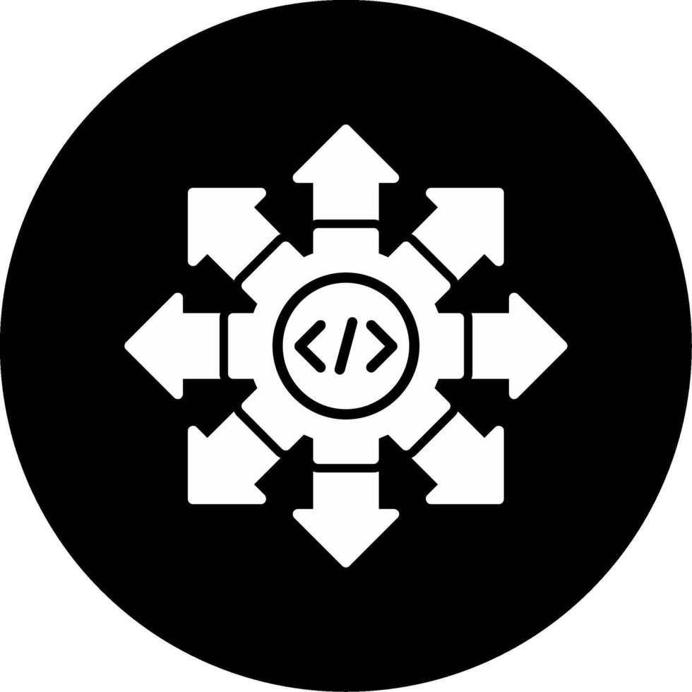 programación desarrollo proceso glifo circulo invertido vector