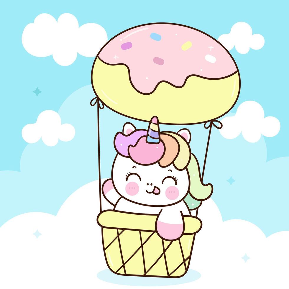 Cute Unicon on donut balloon Kawaii animal vector