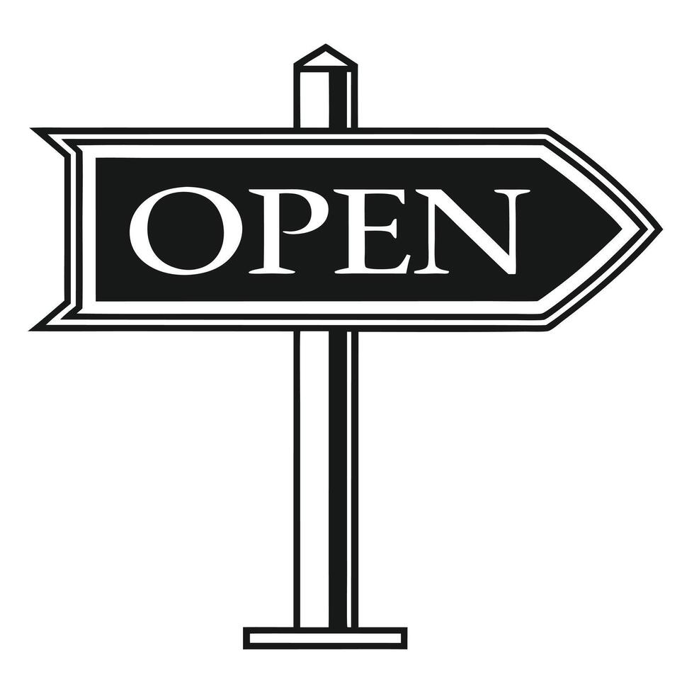 Silhouette of Open Sign with Rustic Post for Stores vector