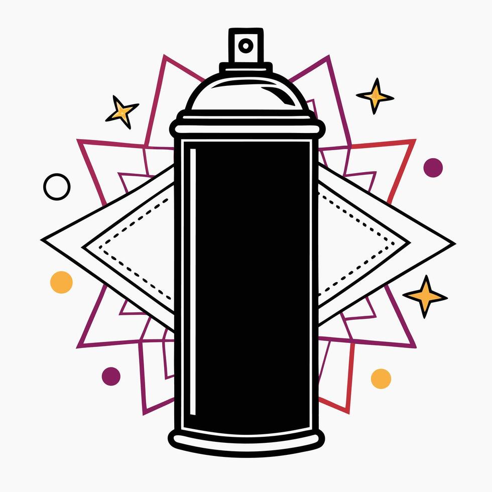 Flat Black Spray Paint Can with Splatter Elements in Silhouette Style vector