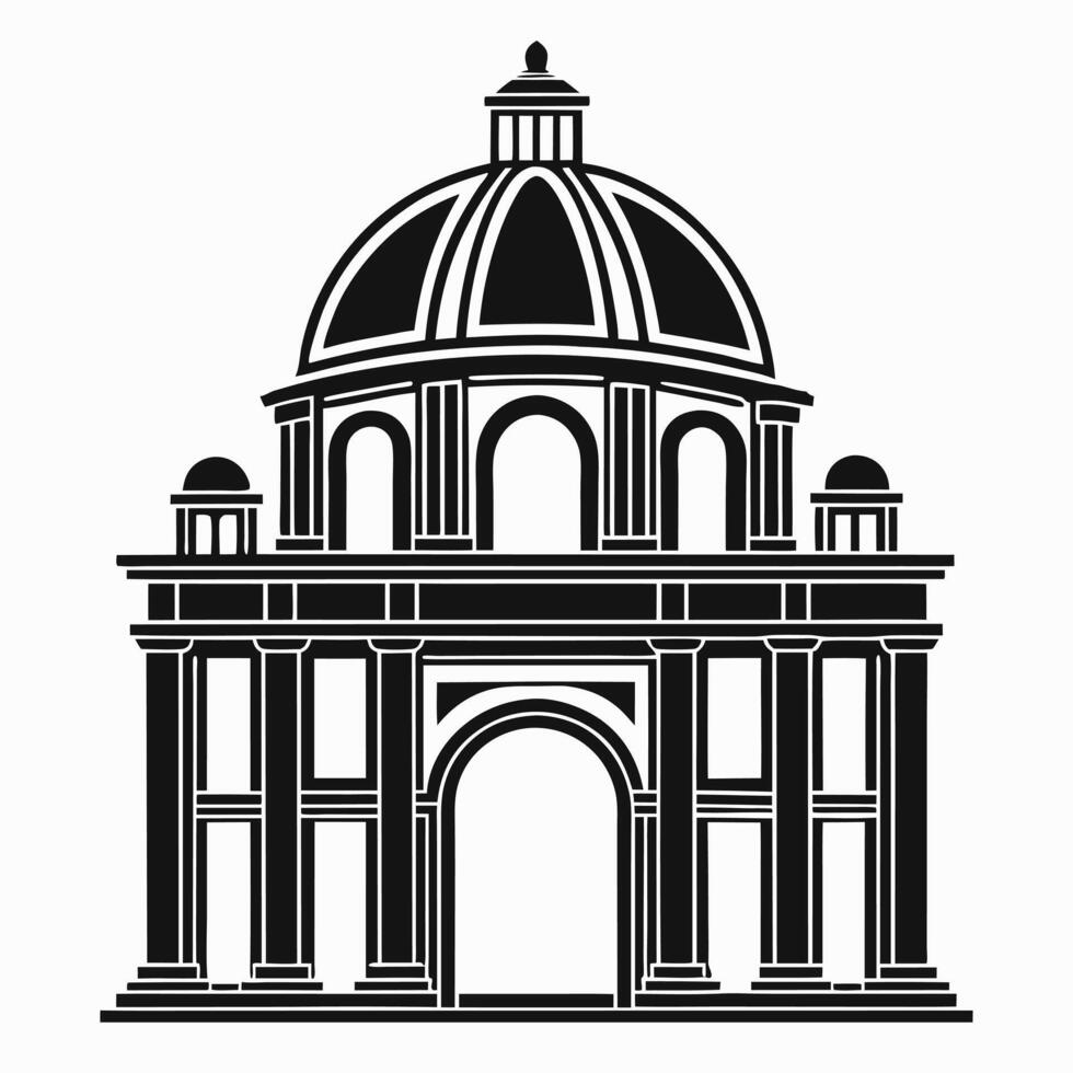 Minimalist Silhouette of Historic Arch and Dome on White Background vector