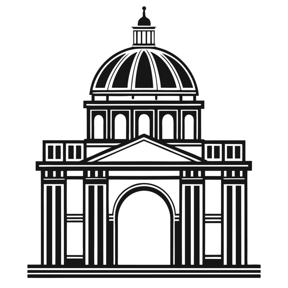 Dome Capped Classical Arch Silhouette on Clean White Backdrop vector