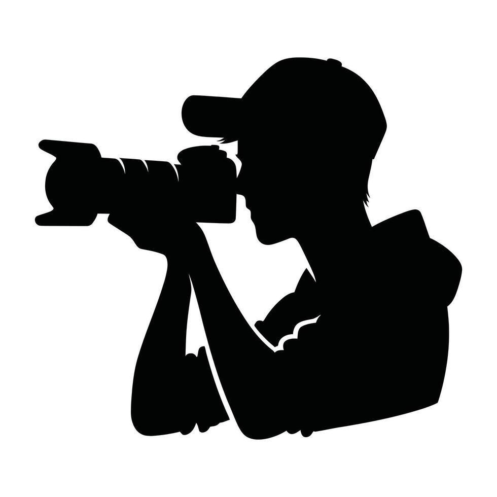 Side View Photographer Silhouette with Camera Raised vector