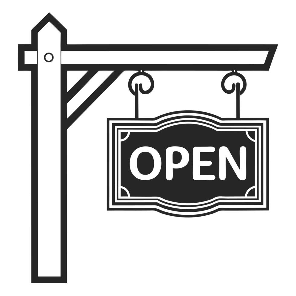 Retro Wooden Open Sign Silhouette for Boutique Storefronts vector