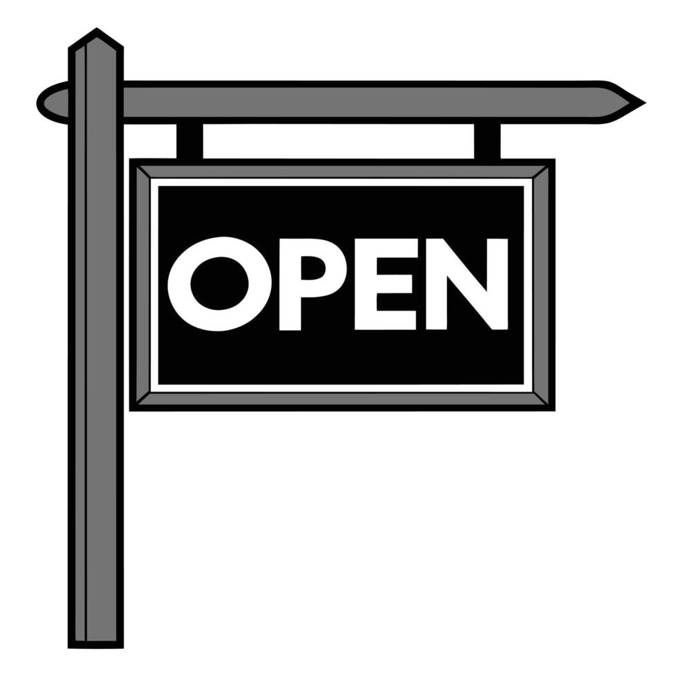 Modern Minimalist Open Sign on Wooden Hanger Silhouette vector