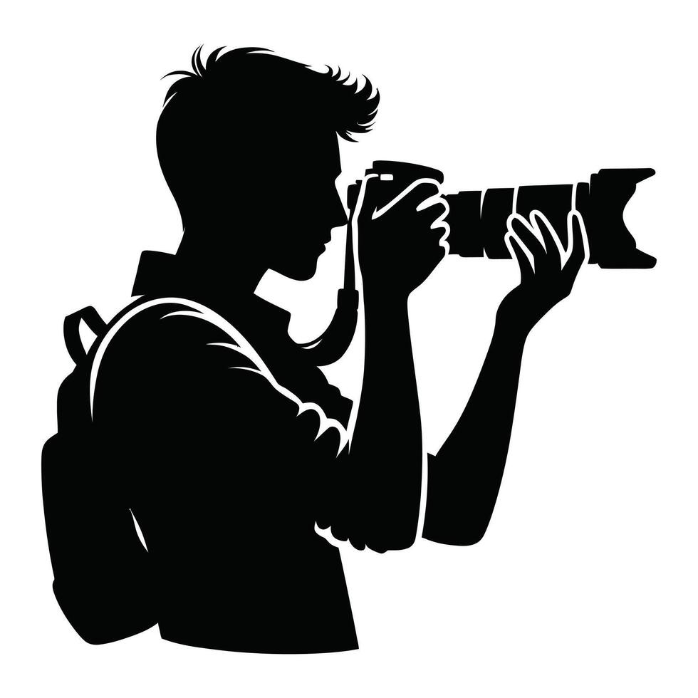 Professional Cameraman Silhouette in Monochrome vector