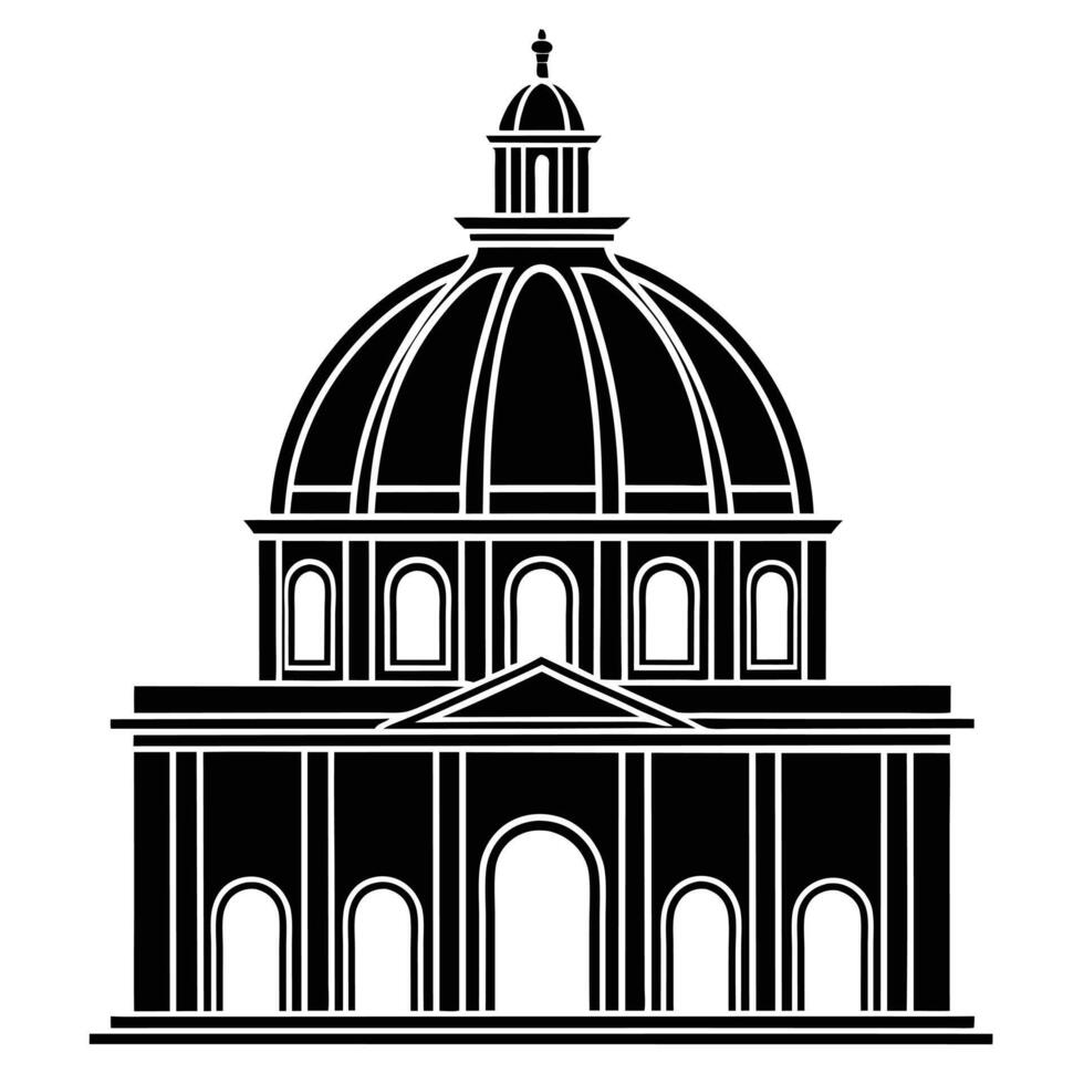 Ancient Dome and Arch Silhouette in Crisp Black and White vector