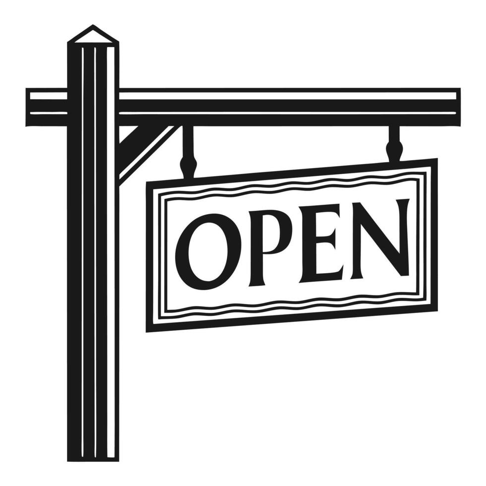 Monochrome Open Sign Silhouette for Local Shop Displays vector