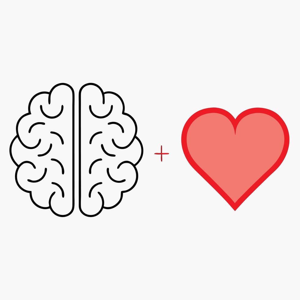 Minimalist Brain and Heart Connection Silhouette with Bold Line Design vector