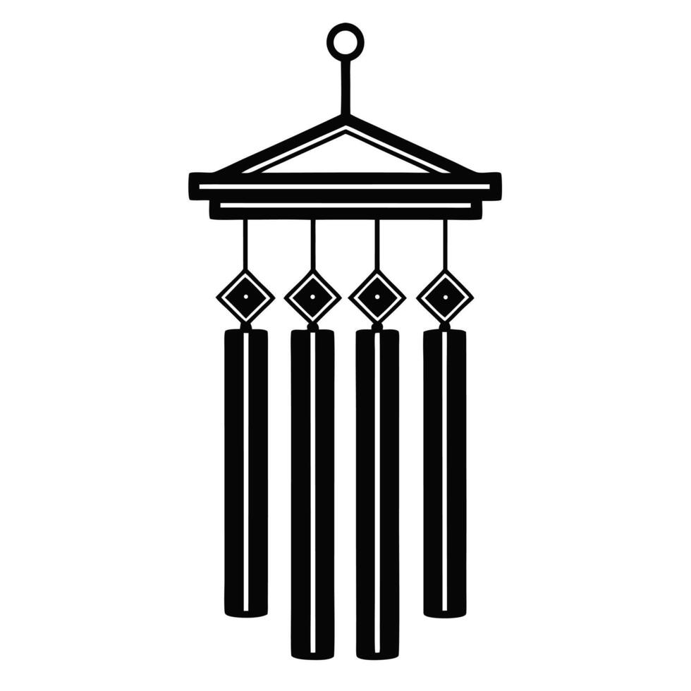 Simple Black Wind Chime Silhouette with Hanging Rods Design vector