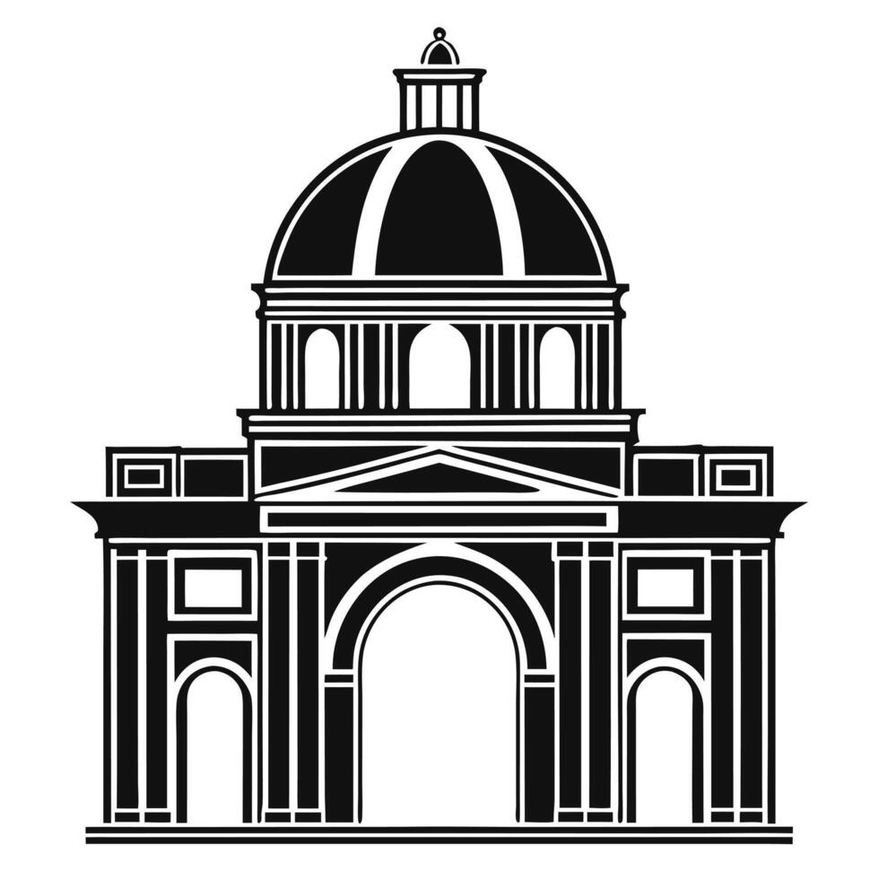 Monochrome Monument Silhouette with Central Dome Structure vector