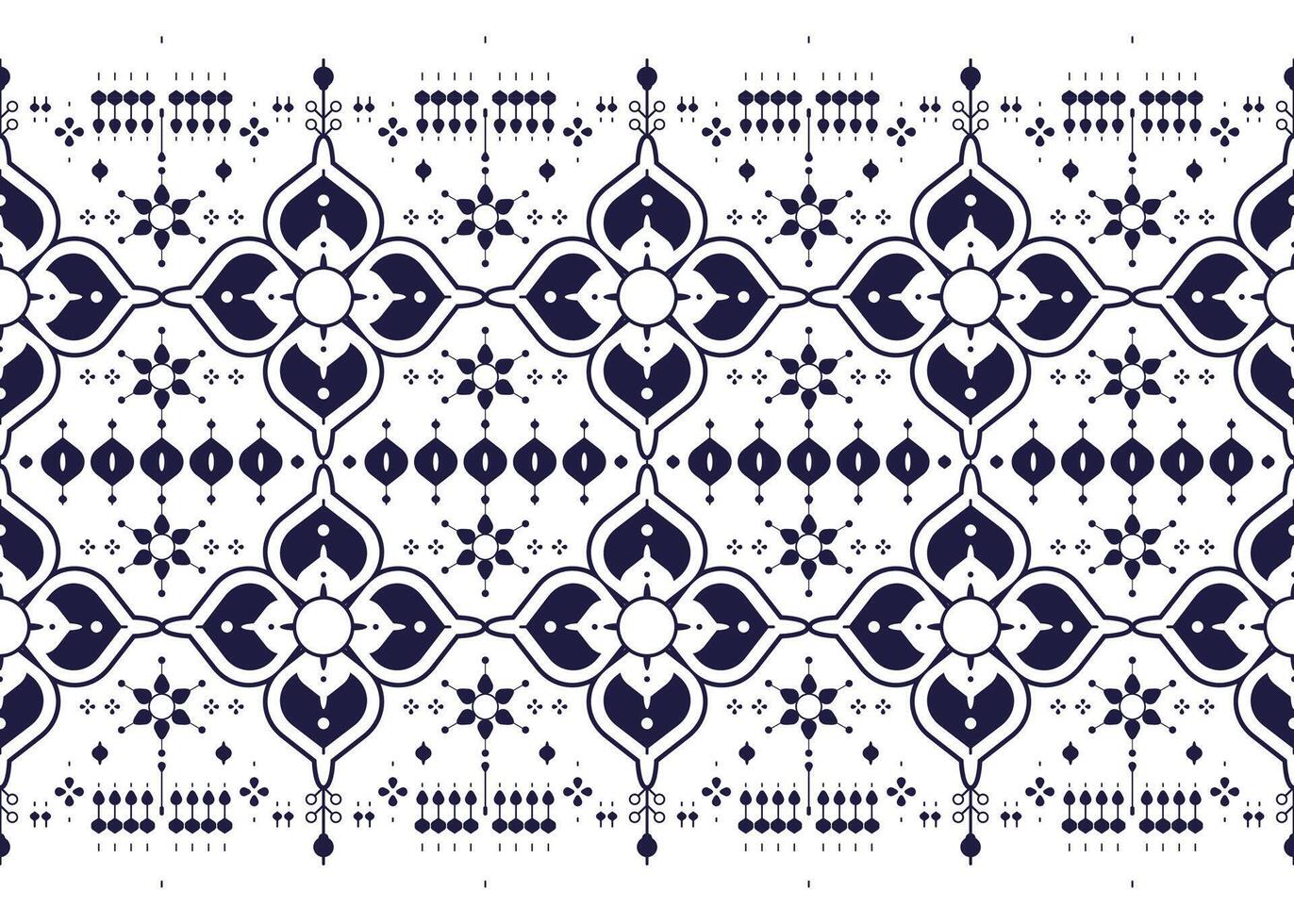 floral, ethnic fabric seamless pattern, blue and white style, design for cloth vector