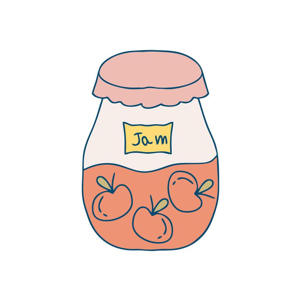 doodle sketch of apple jam jar. Preservation of fruits concept. Hand drawn illustration isolated on white background. vector