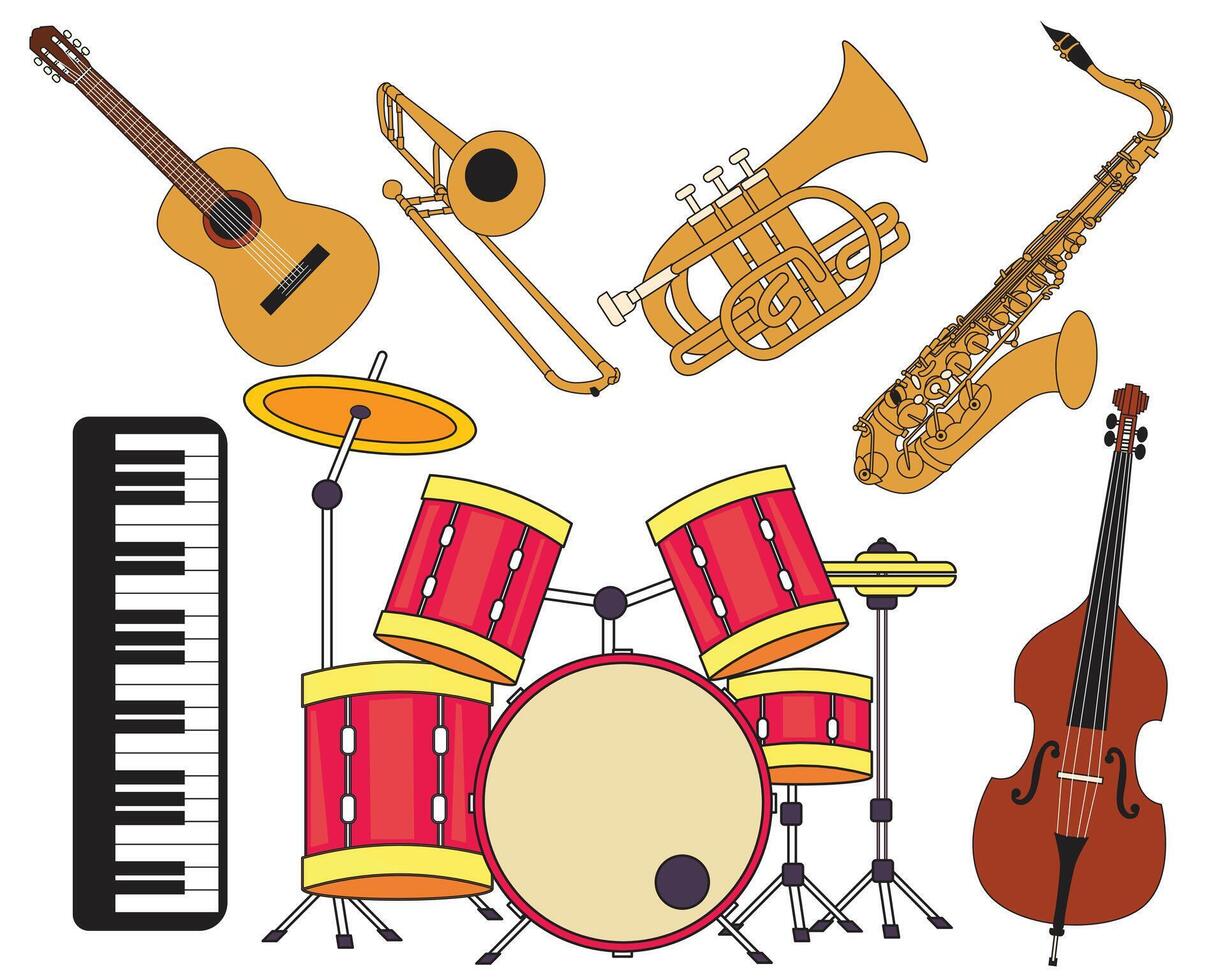 Jazz music instrument set illustration, featuring classic jazz instruments, perfect for music and art designs vector