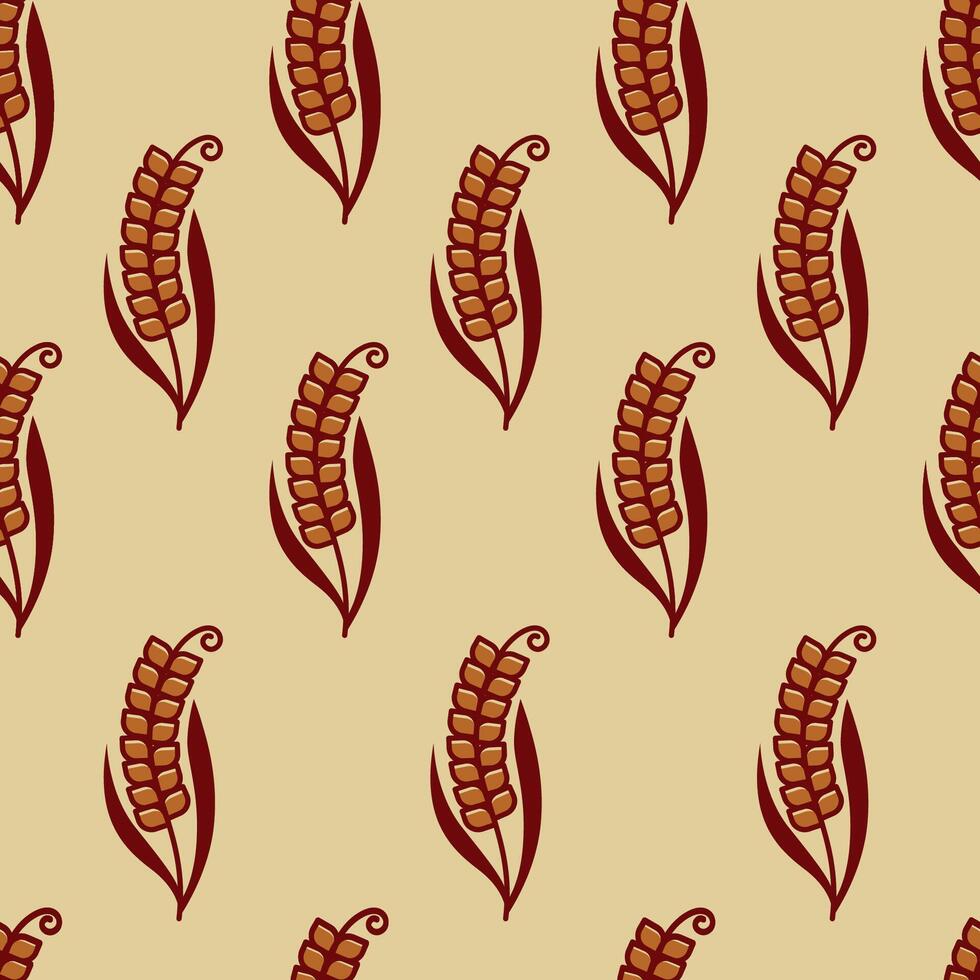 Curved Wheat Ears Seamless Pattern vector