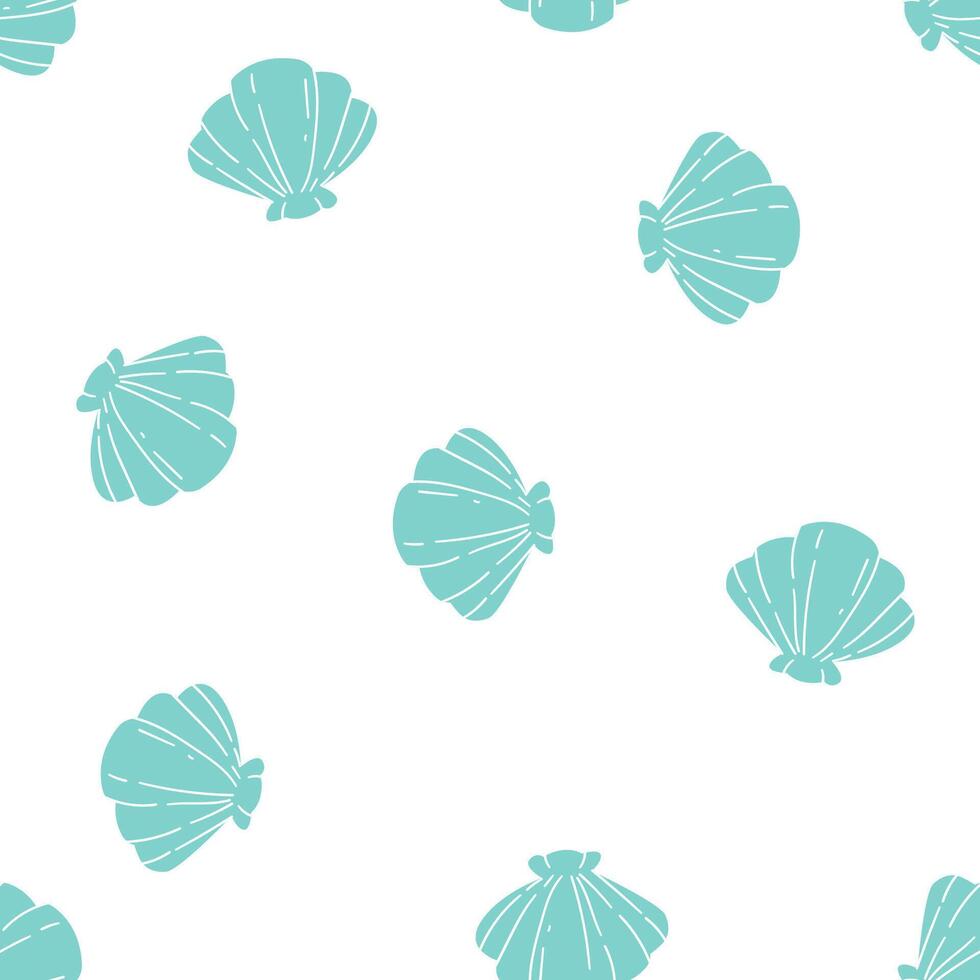 Turquoise Seashells Seamless White Background vector