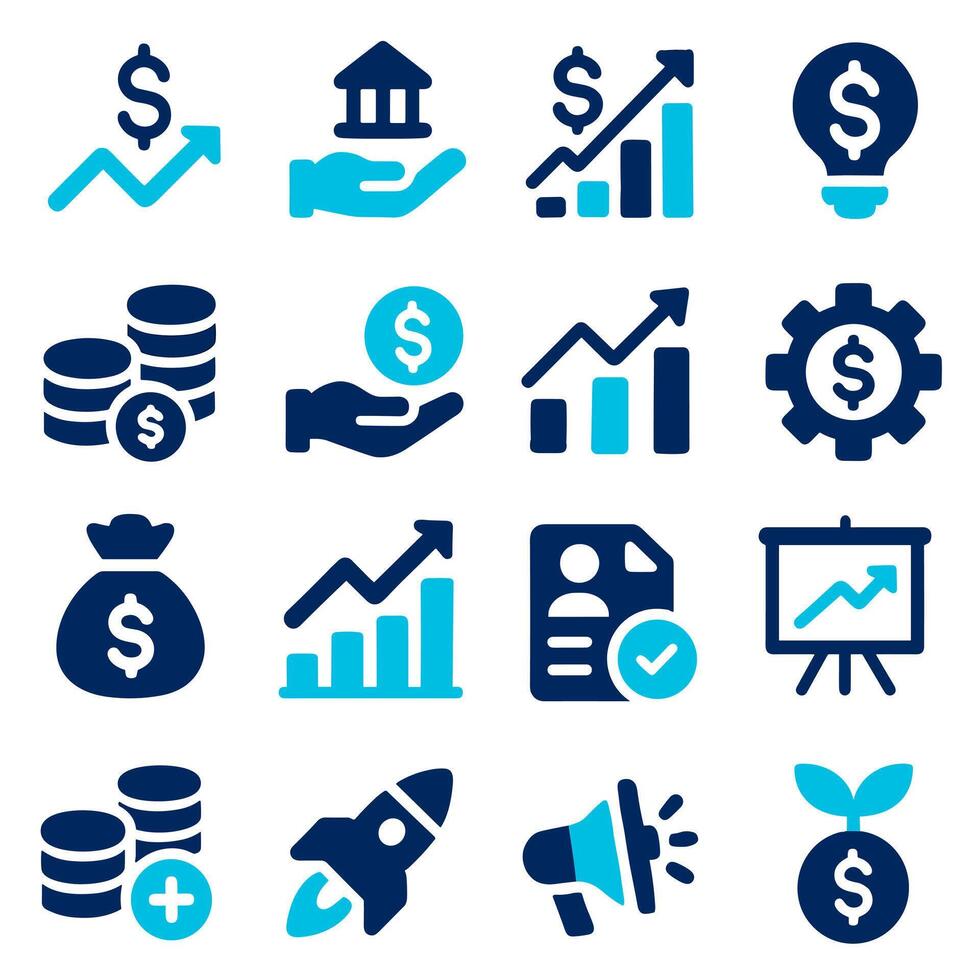 Financial Growth Icons A Set of Blue and Dark Blue Graphics for Business Success vector