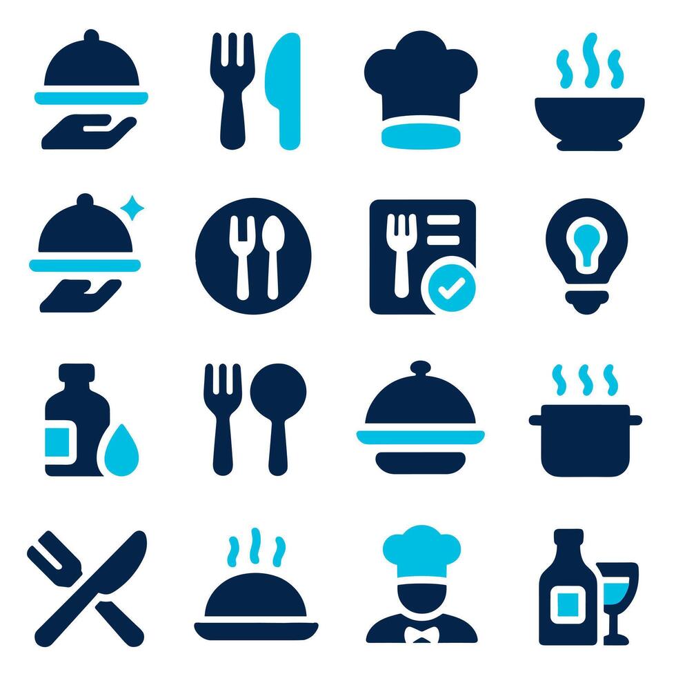 Restaurant and Food Icons A Collection of 16 Culinary Symbols vector