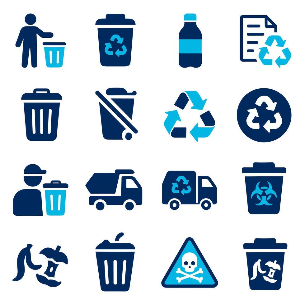 Recycling and Waste Management Icon Set Blue and Dark Blue Graphics vector