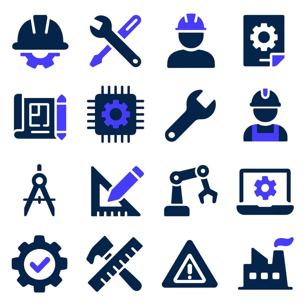 Engineering and Technology Icons Set Industrial Design, Manufacturing, and Automation Symbols vector