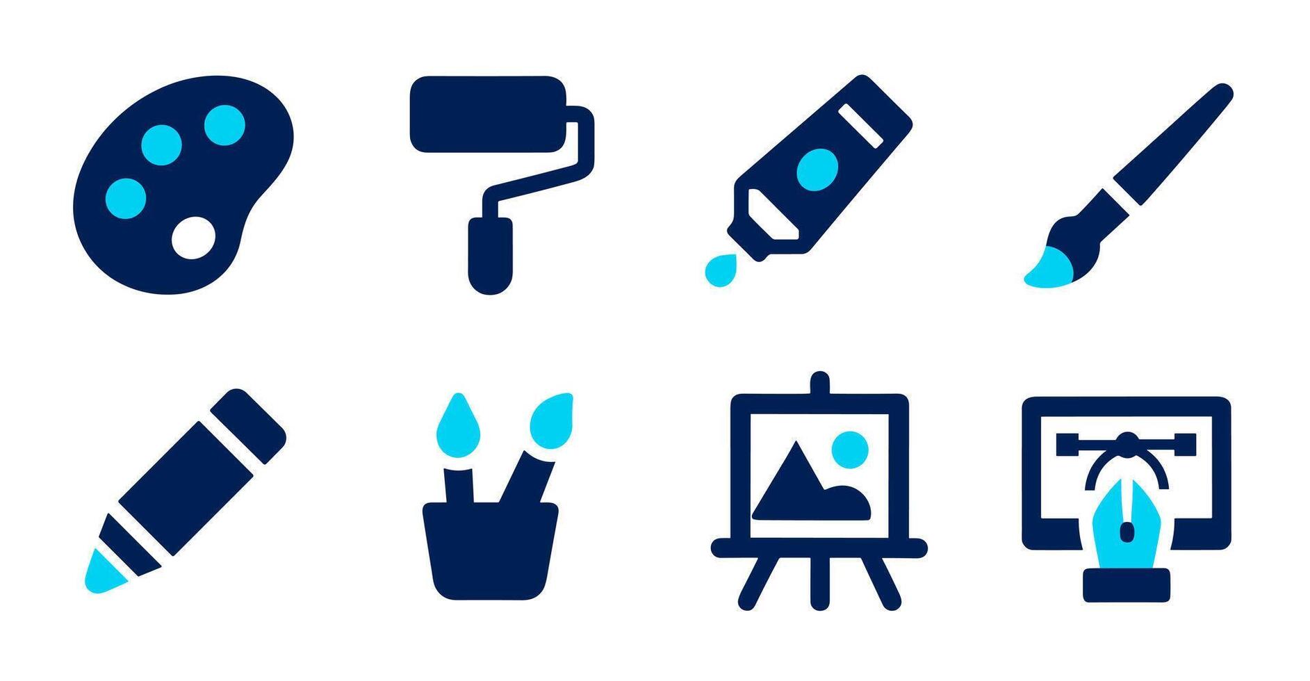 Collection of Art and Design Icons Paintbrush, Palette, Crayon, and More vector