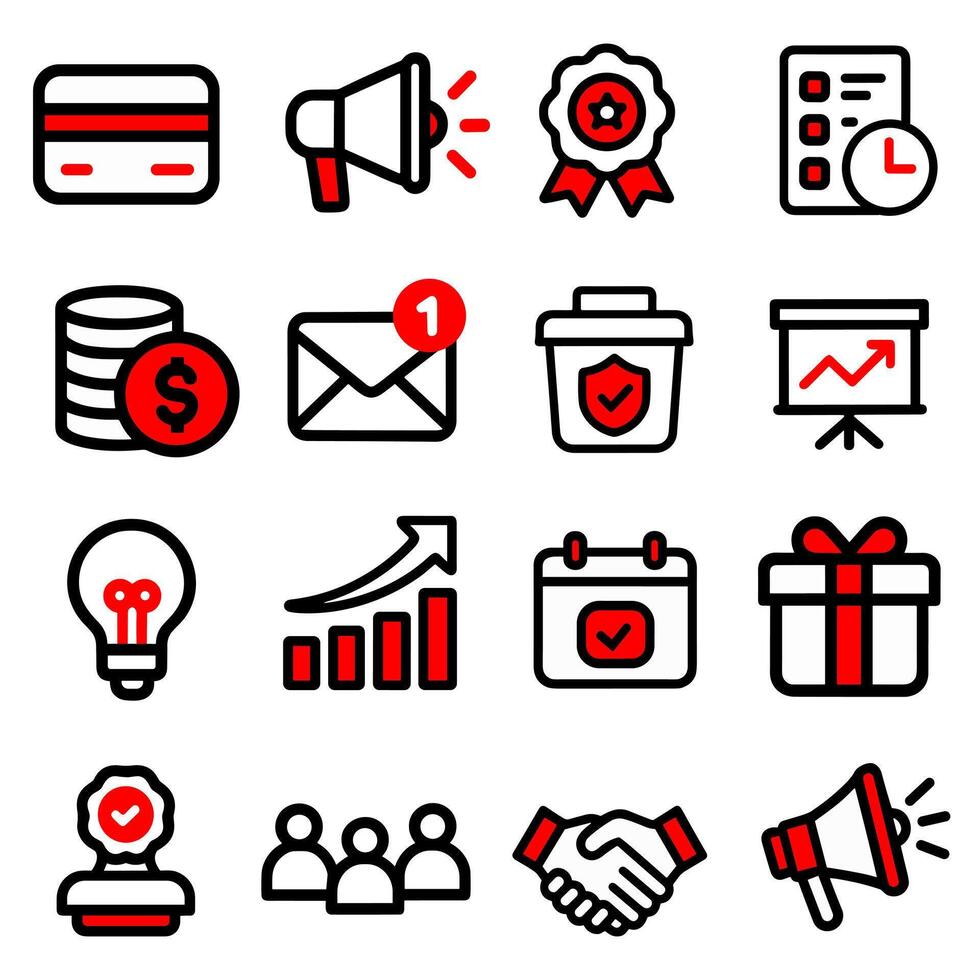 Business Icon Set Marketing, Finance, and Success Symbols in Red and White vector