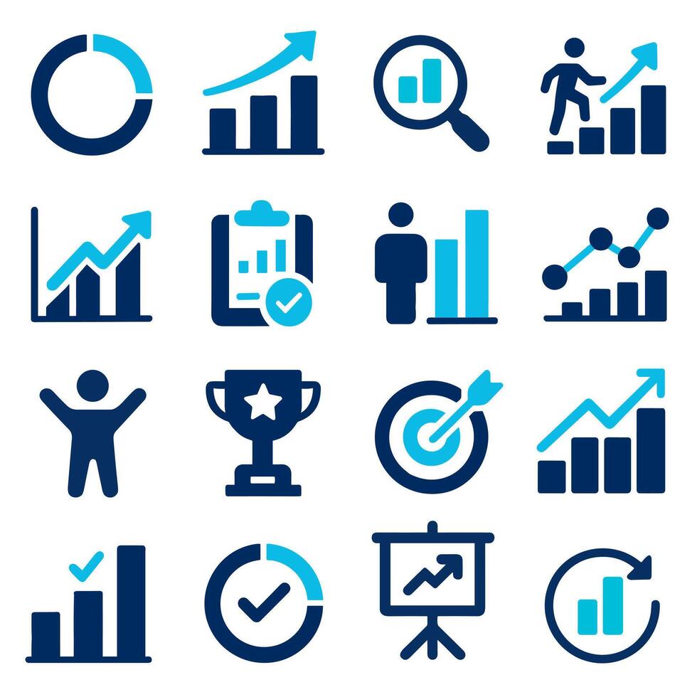 Collection of Business Growth and Success Icons Charts, Graphs, and Achievement Symbols vector