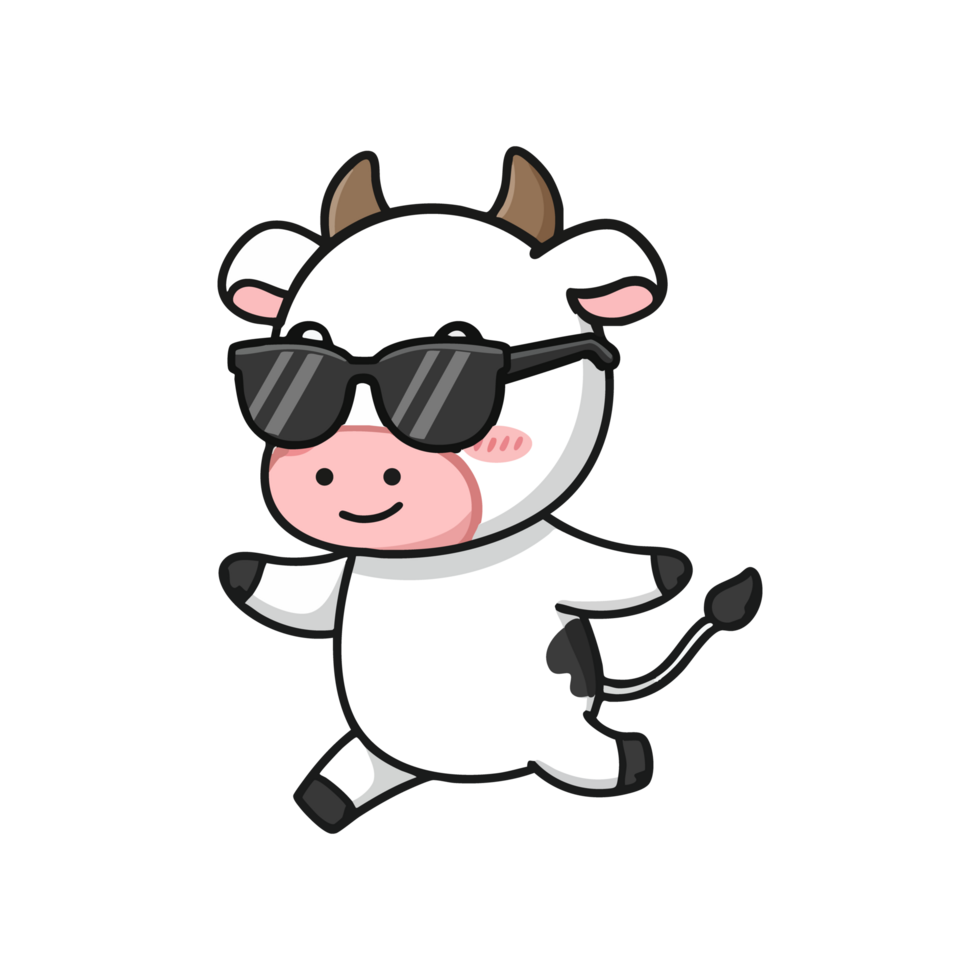 cute icon character cow wearing sunglasses. png