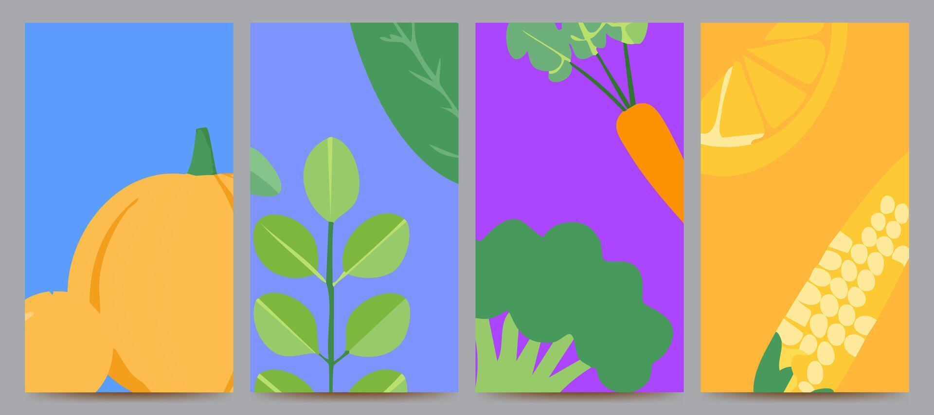 abstract fruit and vegetable background set design vector