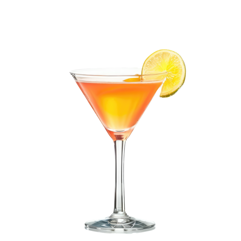 A cocktail with a lemon slice on the rim png