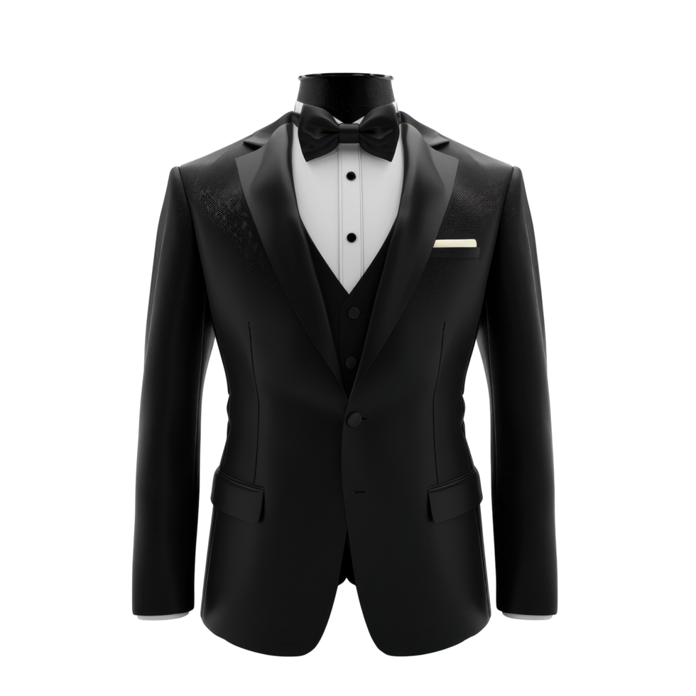 A black tuxedo with a bow tie and a white shirt png