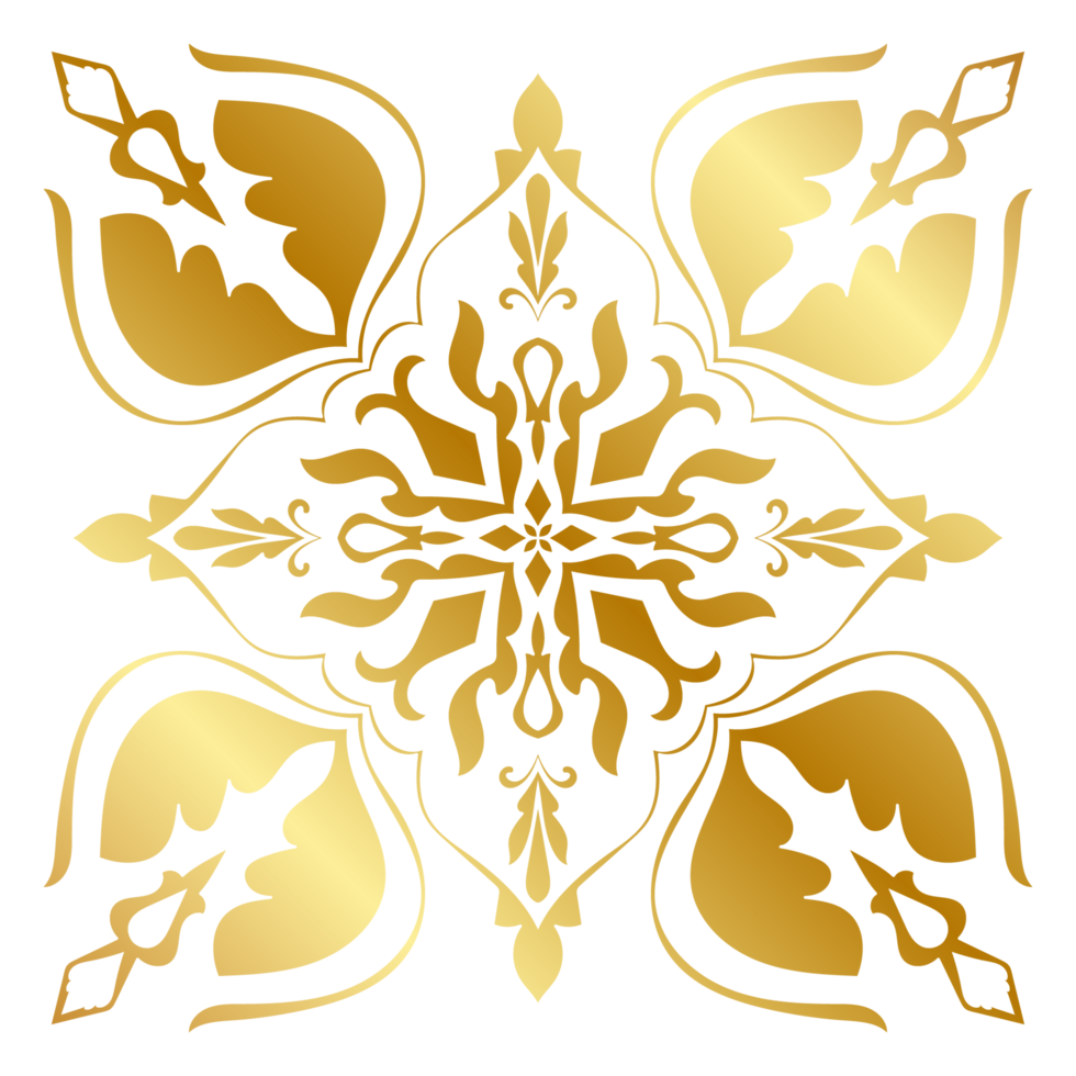 Golden Mandala, Abstract Floral Ornaments, Golden Gradient, Vintage Floral Patterns, Transparent Background png