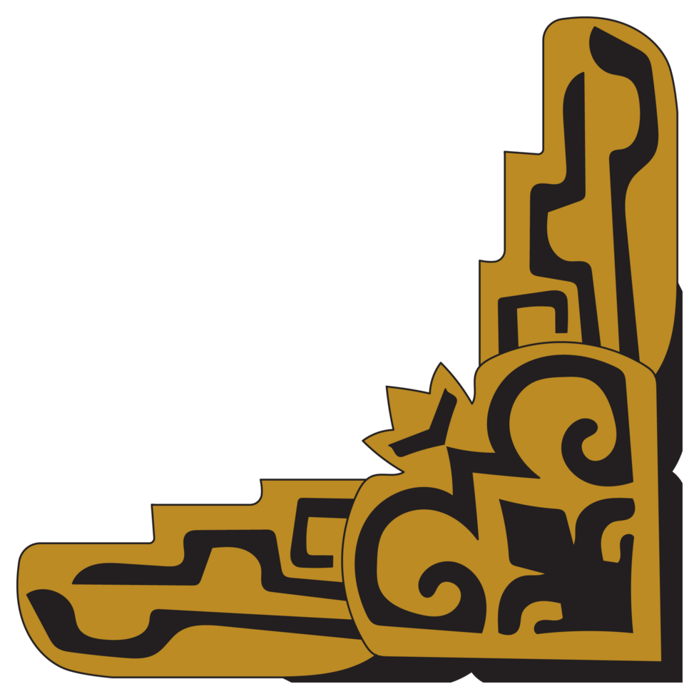 Tribal corner, ethnic pattern, gold border decoration, Navajo style decoration, transparent background png