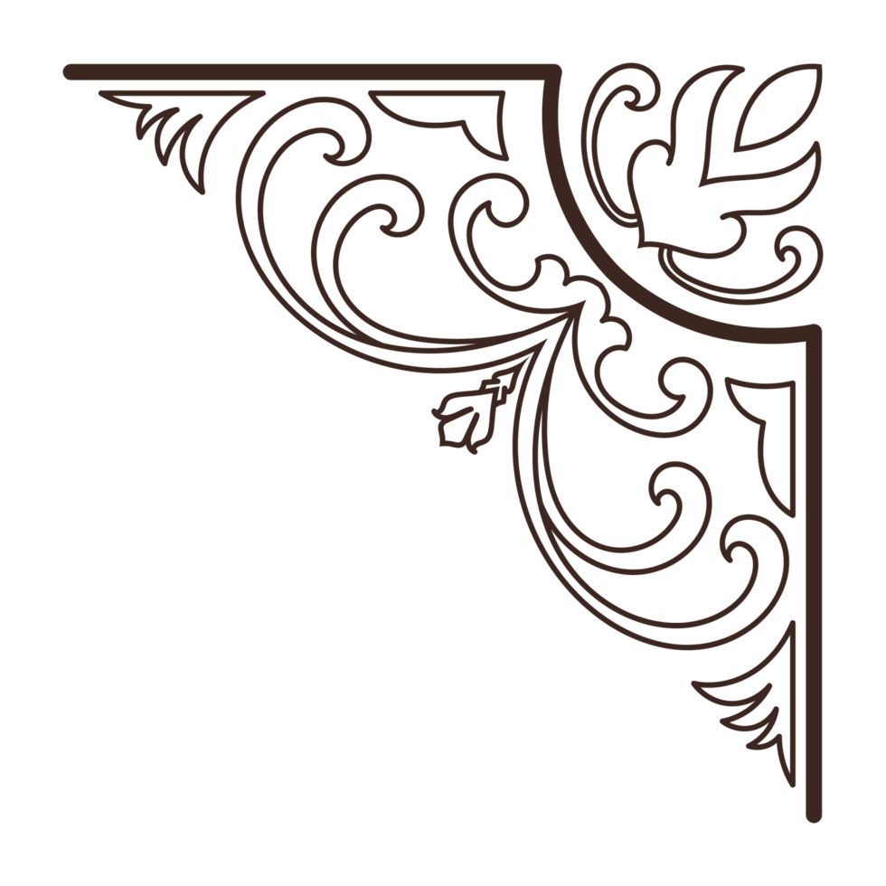 Brown corner, abstract vintage lines, classic pattern, equal angle design, Thai pattern transparent background png