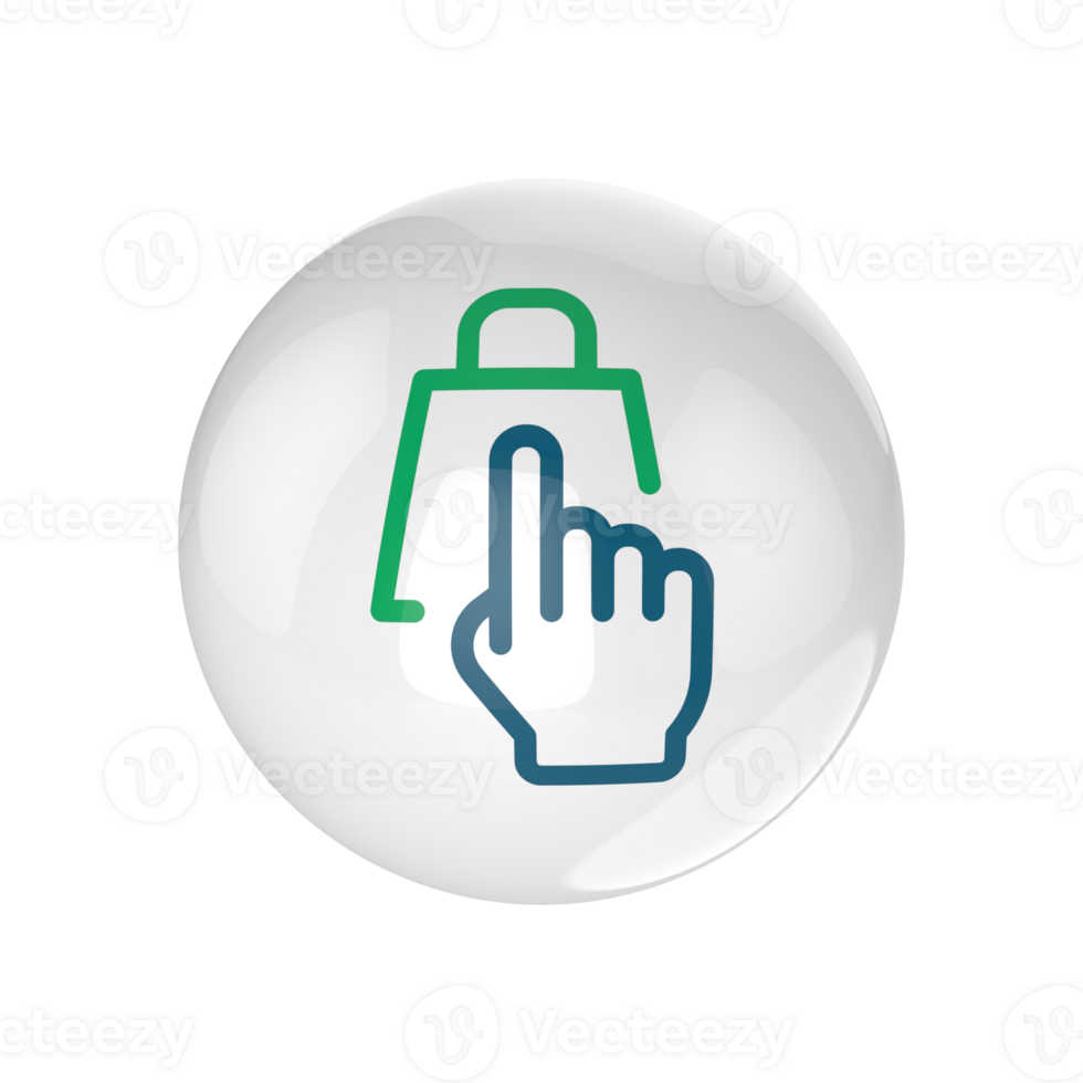 A button with a hand pointing to a shopping bag png
