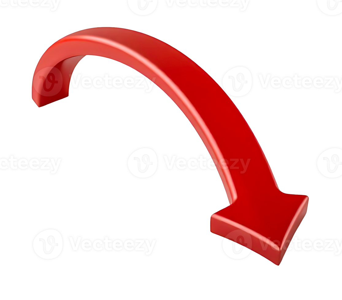 3D Red Long Parabolic Curvature Arrow Icon Style Design on Transparent Background for Digital Media and Web Assets png